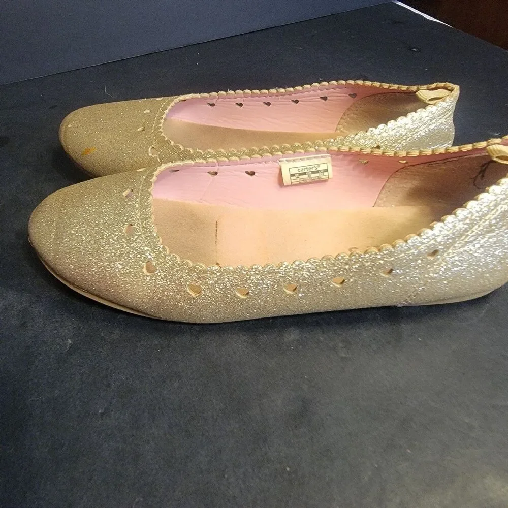 Carter's Girls Gold Glitter Ballet Flats Slip-On Synthetic Upper US 3M EU 34 lot